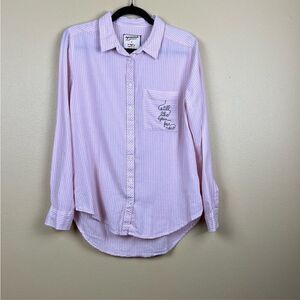 Arizona Blouse Embroidered Cotton Button Pink White Size M